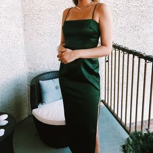 Lulus Green Satin Midi Dress